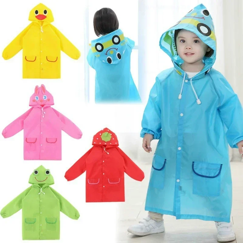 Kids Cartoon Animal Style Solid Color Waterproof Folding Portable Raincoat Rain Poncho Rainwear Coat Raincoat Poncho