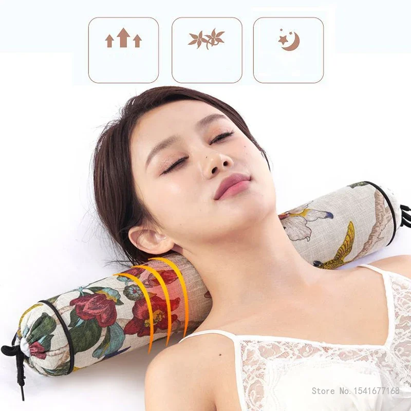 Pillow Core Full Buckwheat Cervical Protect for Sleeping, Massage Correction, Adult Sleeping Neck Flower Pattern Printing Pillow