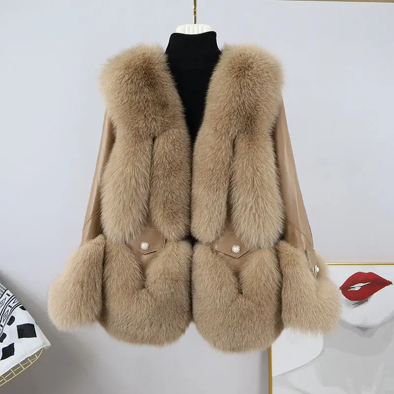 

Женская куртка из натуральной кожи, с мехом лисы