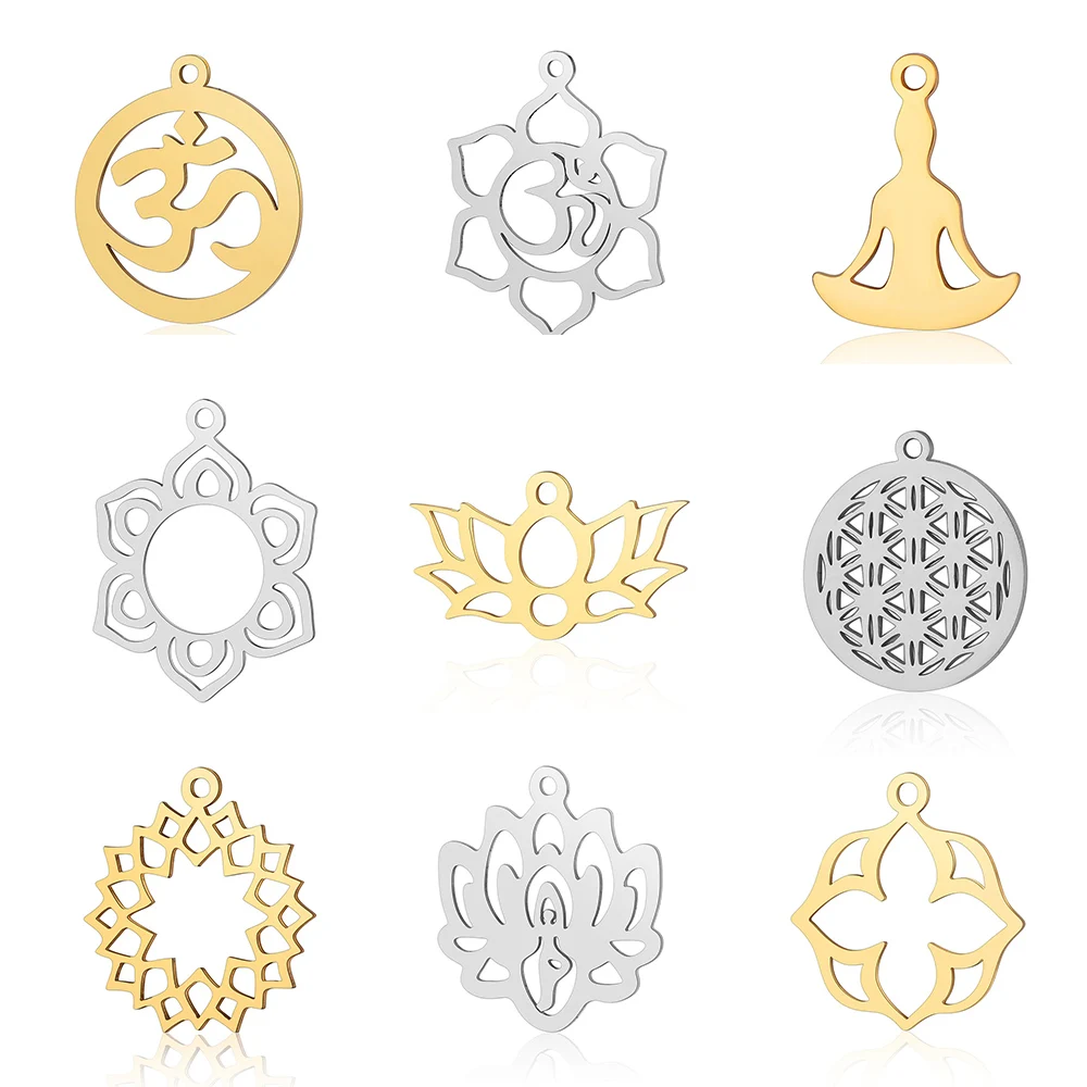 5pcs/lot Flower of Life DIY Charms 316 Stainless Steel Yoga Lotus Connectors Charm Om Hansa Hand Jewelry Pendant
