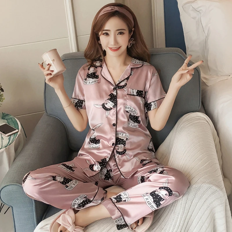 Wholesale Wholesale Pajama Sets Sleepwear Women silk Printed Leisure Wear  For Pyjamas Winter Home Wear Nightgown From m.