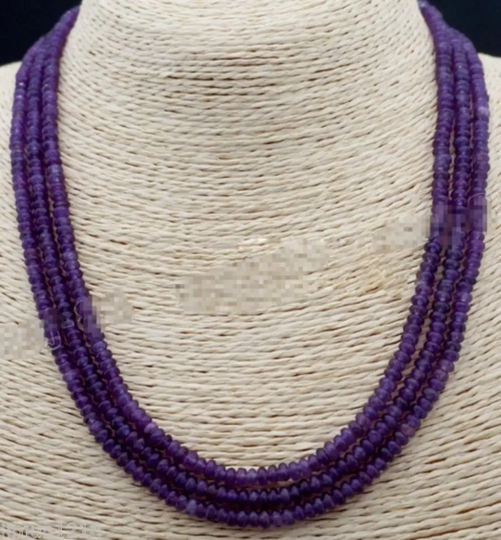 

AAA 2x4mm NATURAL AMETHYST FACETED GEMS BEADS NECKLACE 3 STRAND