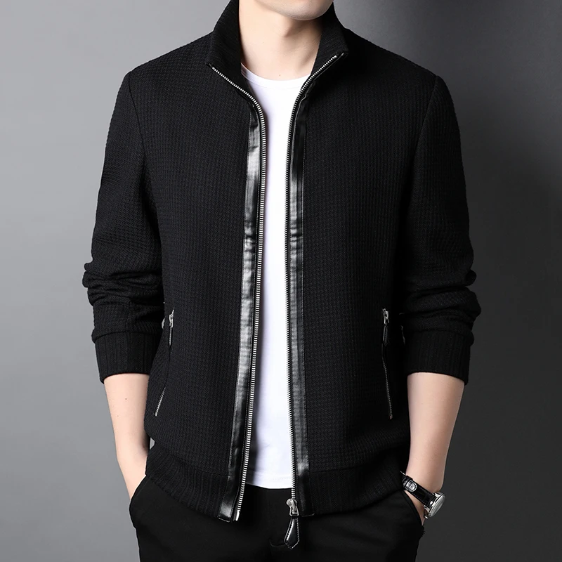 

Wool Men's Jackets Luxury Stand Collar Solid Color Zipper Male Coats High Quality Two Pockets Casual Man Jackets 3XL
