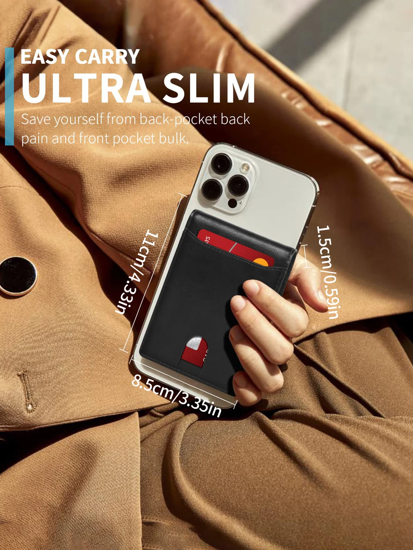 Ultradünne, doppelt gefaltete RFID-Geldbörse für Herren, minimalistisches Kohlefasermuster, ultradünner Kartenhalter, modische Geldbörse, mit Ausweisfenster – Detail 11