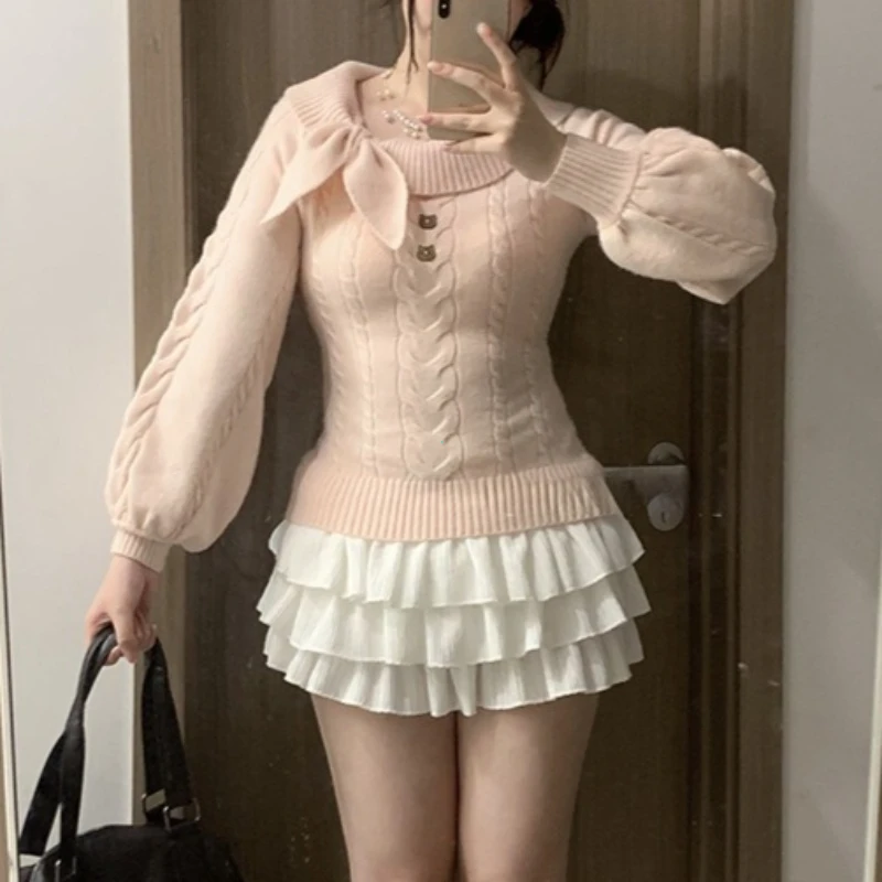 Preppy Style Sweet Knitted Sweater 2000s Aesthetic Gyaru Chic Korean Y2k Jumper Sweater Long Sleeve Coquette Knitwears
