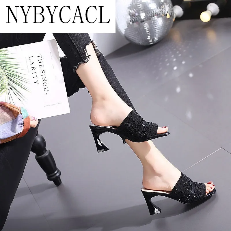 

2022 Embroidery Chunky Heel Sandals Women's High Heels Women's Summer Fashion Casual Crystal Heels Women's