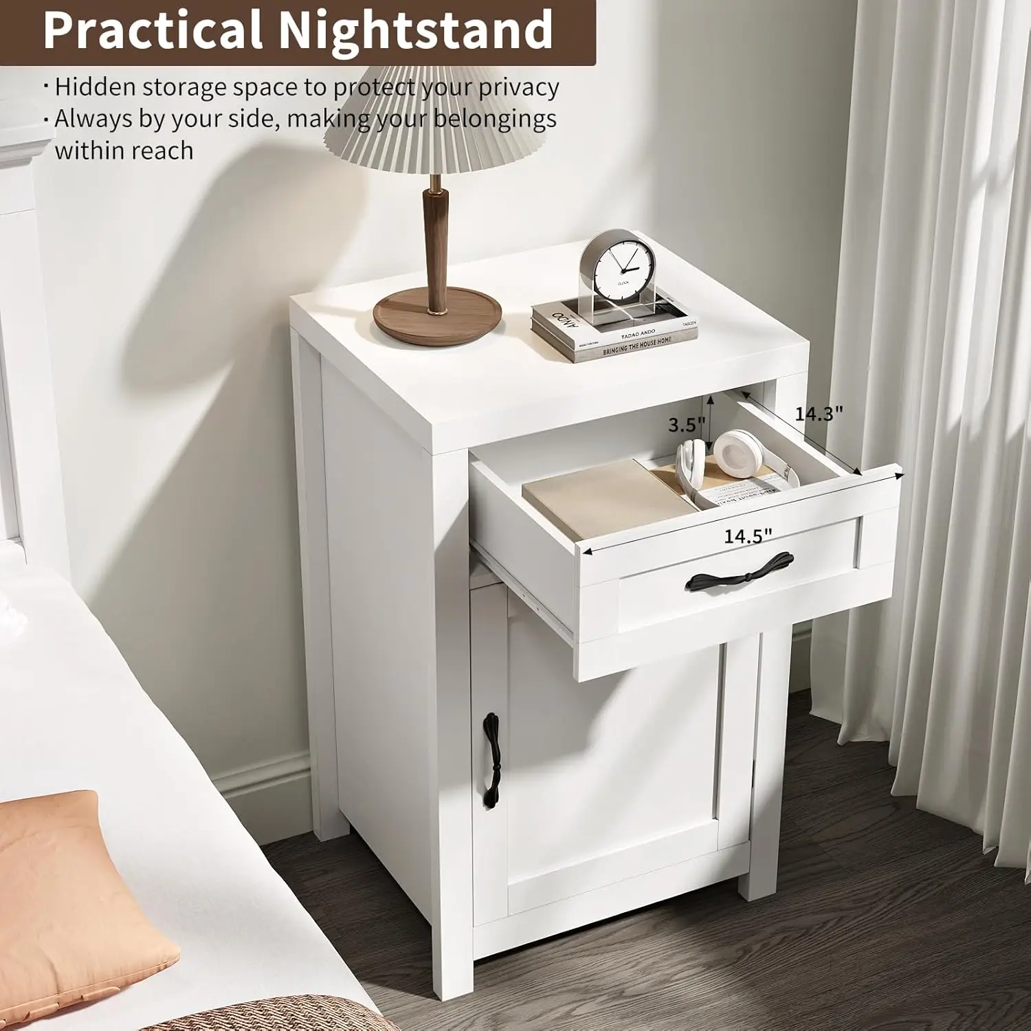 End Table, 30” Tall Rustic Nightstand with Drawer and Storage Cabinet, Wood Sofa Side Bedside Table with Adjustable Shelf