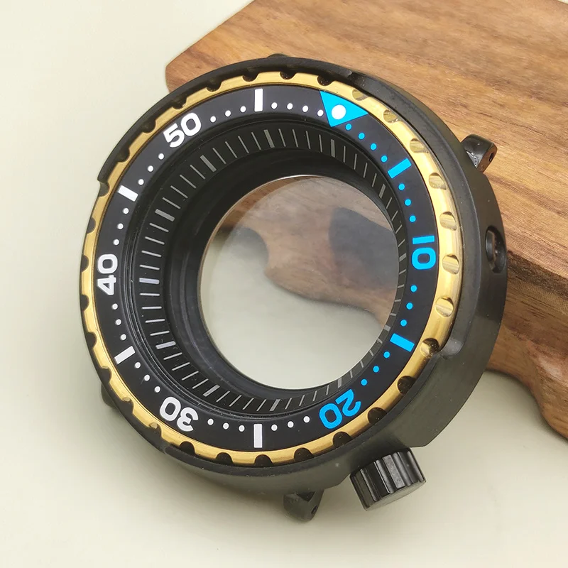 Black-Gold Seiko Tonno In Scatola Sostituisci Custodie Per Orologi Adatto Per Nh35 Nh36 4R Movimento Custodia Trasparente Posteriore 30Atm Resistenza 