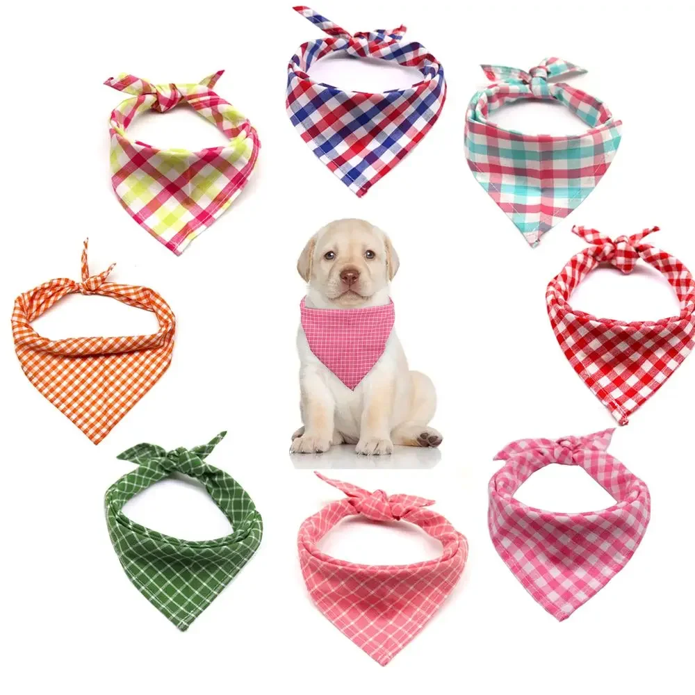 

1PC Pet Bandana Adjustable Cotton Plaid Style Cat Neck Scarf Dog Triangle Scarf Pet Collars Bib Summer Neckerchief Pet Supplies