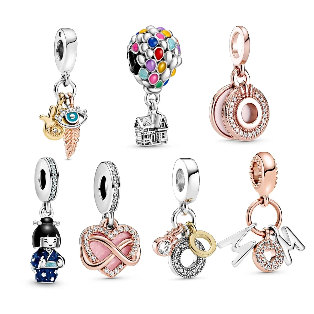 

Real 925 Sterling Silver Charm Heart Pendant Balloon UP Bead Fit Original Charm Bracelet For Women Diy Jewelry Gift