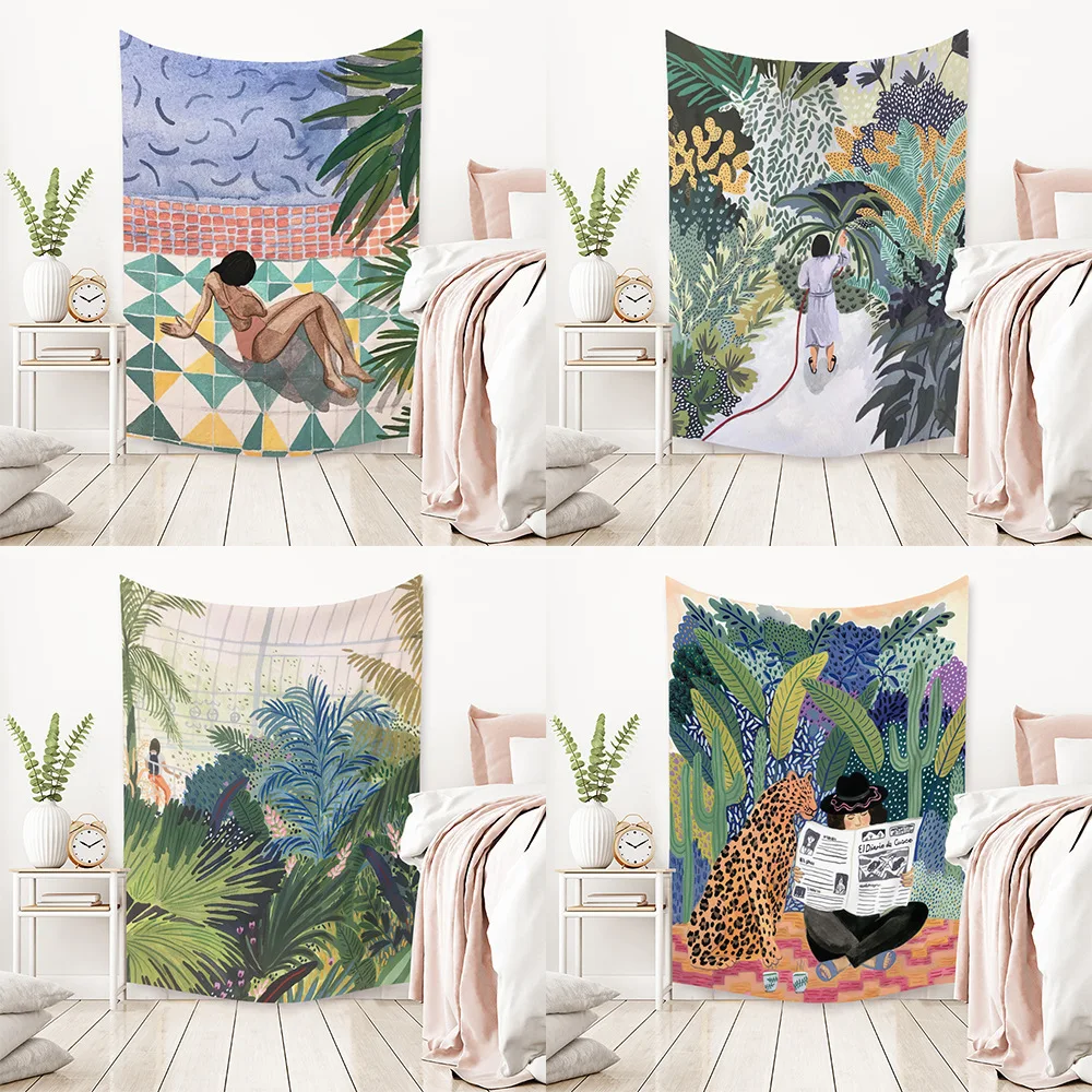 Animal series design Nordic INS hanging tapestry background cloth Boho Decor Wall Cloth tapestry jungle tiger girl