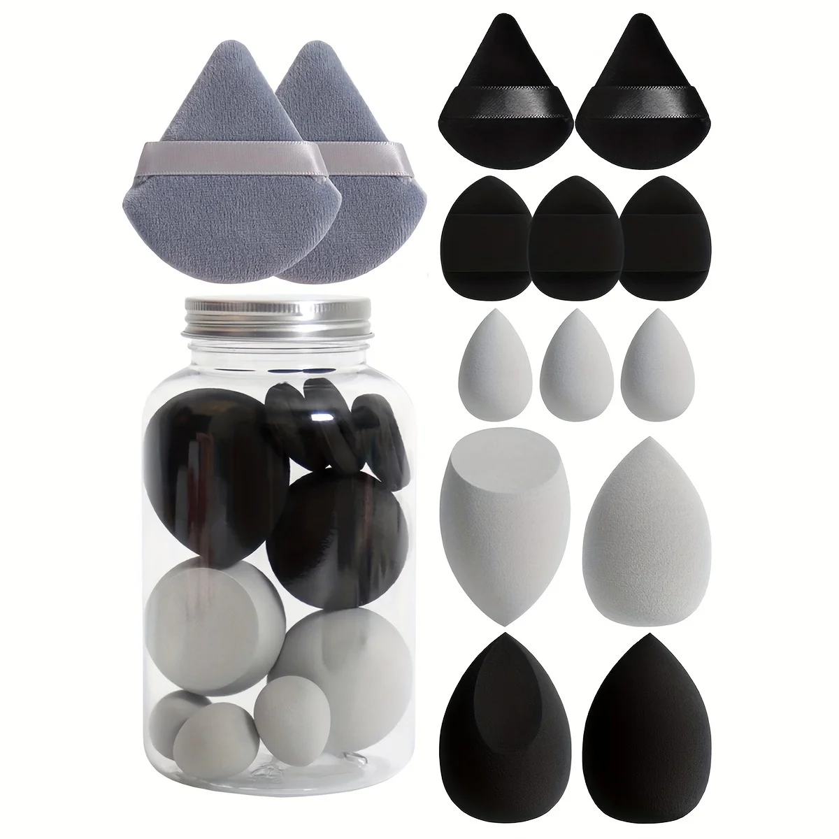 14pcs Makeup Sponge Set With Storage Jar Latex-Free, Makeup Sponge Finger Puff, Dual-Use Wet & Dry Foundation Cosmetic Puffs
