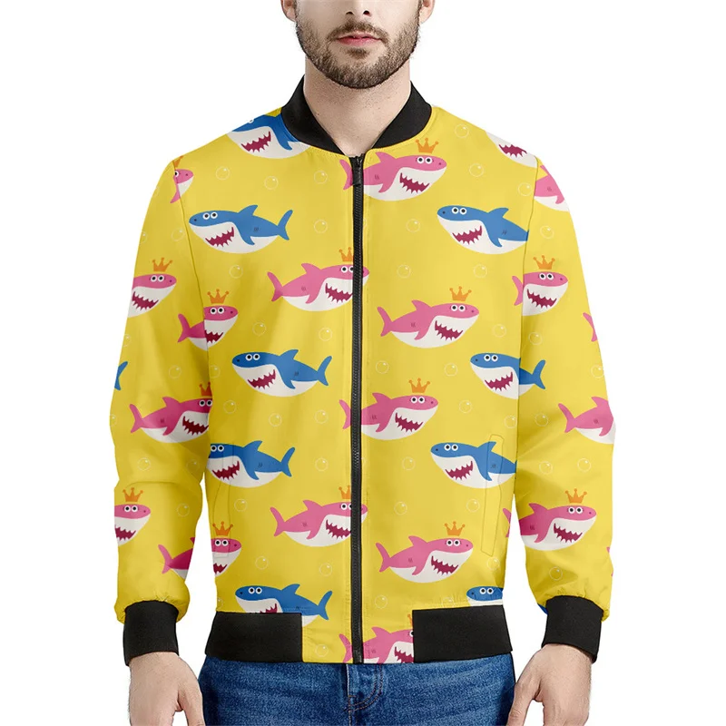 thumbnail image 1 of Chaqueta con cremallera con estampado de tiburón de dibujos animados para hombres y niños, sudadera con capucha con estampado 3D de animales del océano y peces, chaquetas de calle geniales, abrigos, 1 of 5
