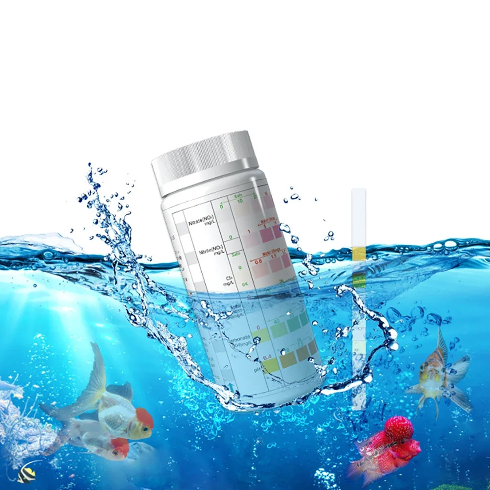 6 In 1 Fish Tank Water Quality Test PH Carbonate Hardness Chlorine Nitrite Nitrate Aquarium Water Quality Test 100 Strips