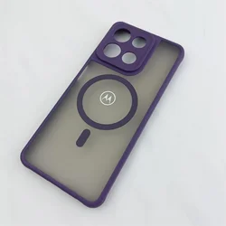 Magnetic Charging Matte Clear Shockproof Case with Frosted Shell for Moto Edge 2025 (Purple)