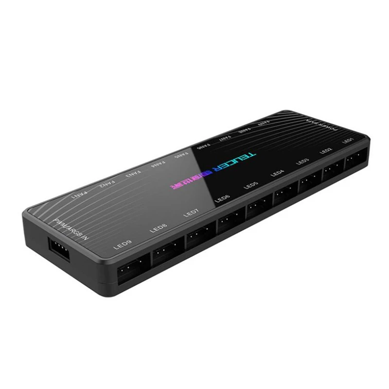 Фото Разветвитель TEUCER 1-9 PWM и ARGB для вентилятора, 4-контактный, 3-контактный, адресуемый RGB-адаптер SATA, Интерфейсный концентратор для настольного ПК №5