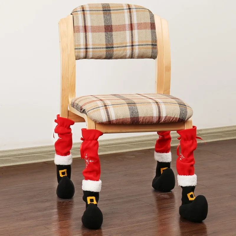 Embroidered Christmas Leg Covers for Chairs & Tables - Festive Knitted Slip-On Protectors  for  Hotel/Restaurant Decor