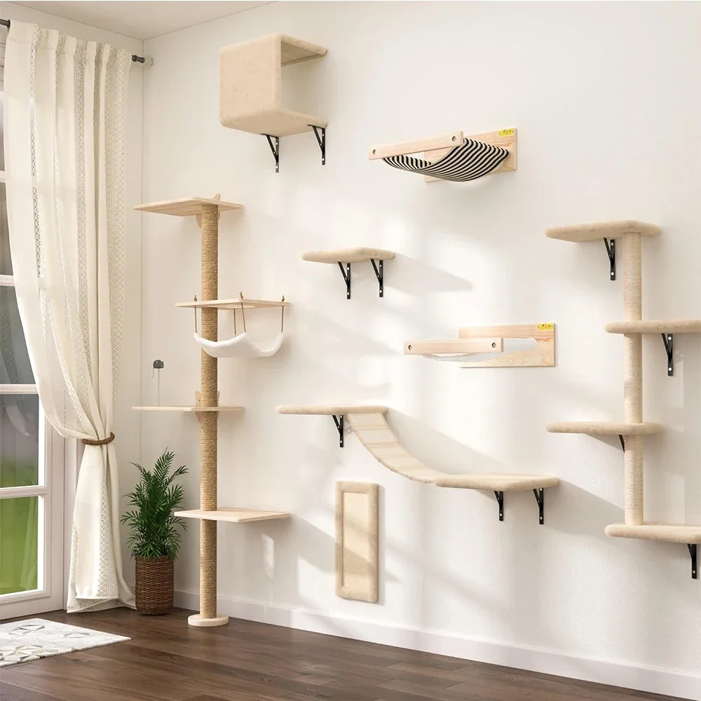 

Playing Tree Frame Climbing Stairs Cat Wooden Wall Furniture Shelves Hammock Jumping Scratching Mounted