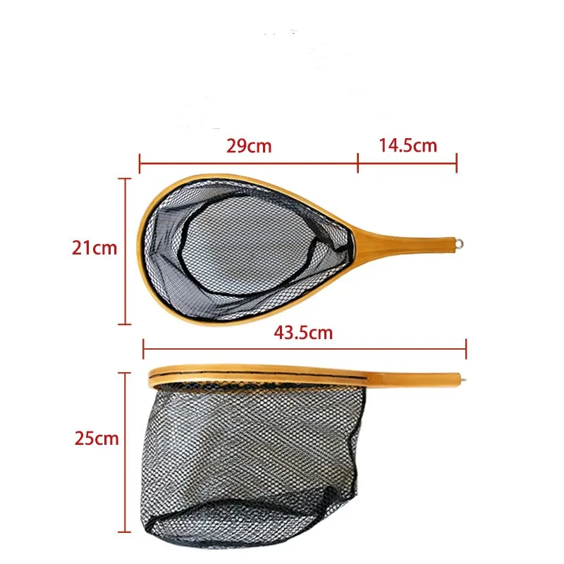 Fly Fishing Landing Nets Wooden Handle Rubber/Nylon Landing Handle