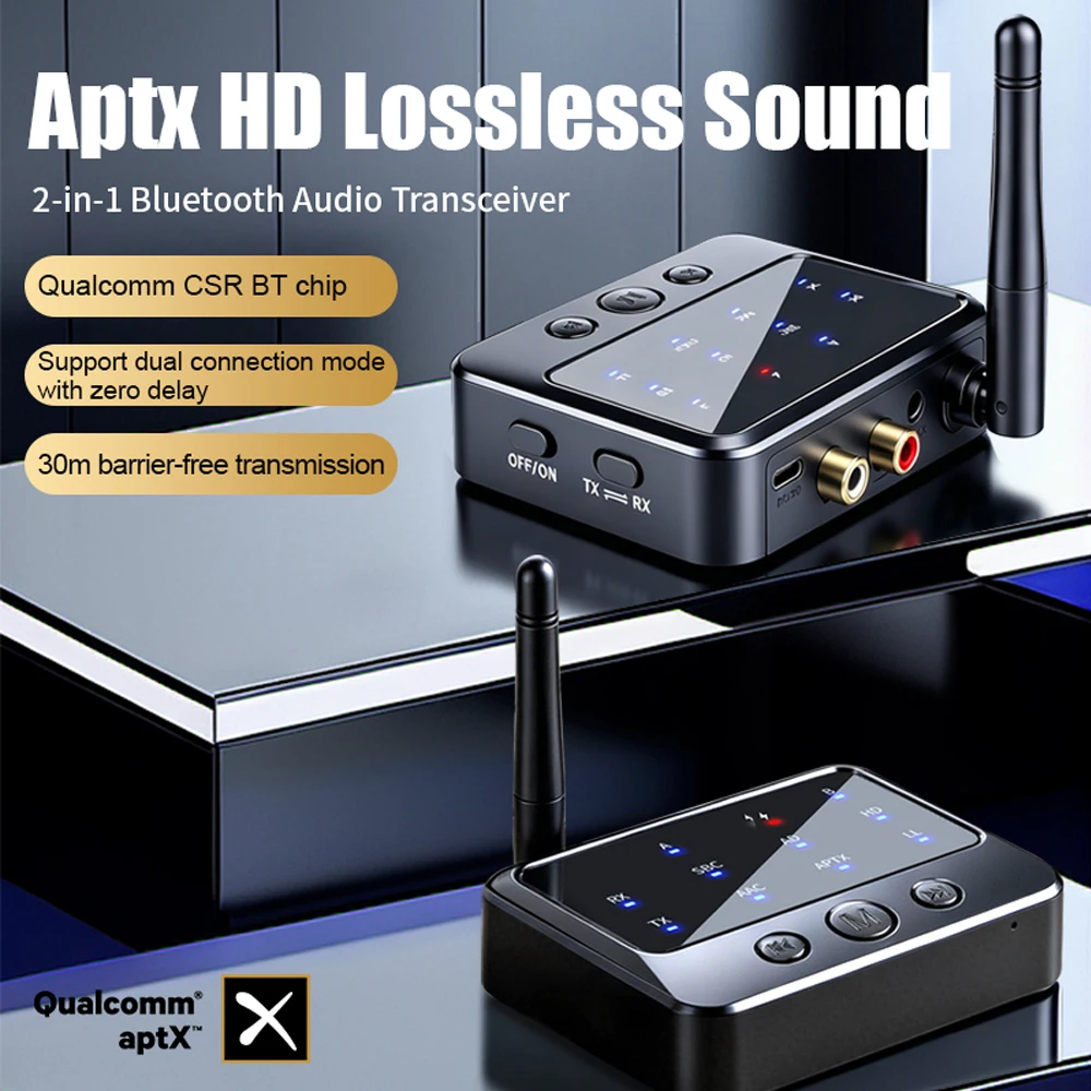 KEBIDU Bluetooth 6.0 수신기 송신기 AptX-Adaptive 2-in-1 오디오 어댑터 AD/HD/LL AAC SBC 낮은 대기 시간 음악 무선 어댑터 Bluetooth 6.0 Receiver