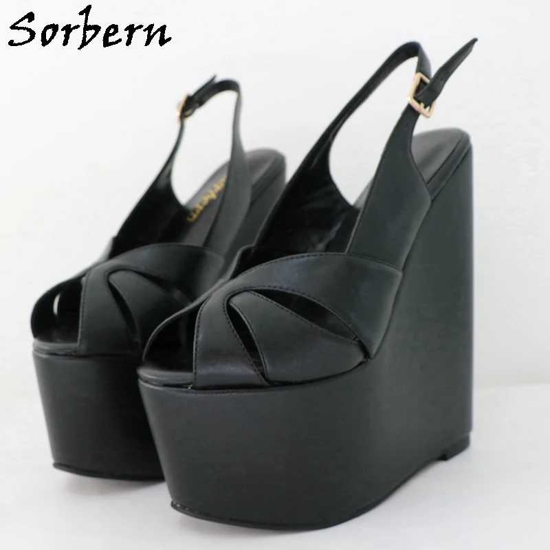 

Sorbern Sexy Black Matte Slingback Sandals Women Wedge High Heel Platform Summer Shoes Hollow Out Open Toe Shoes Custom