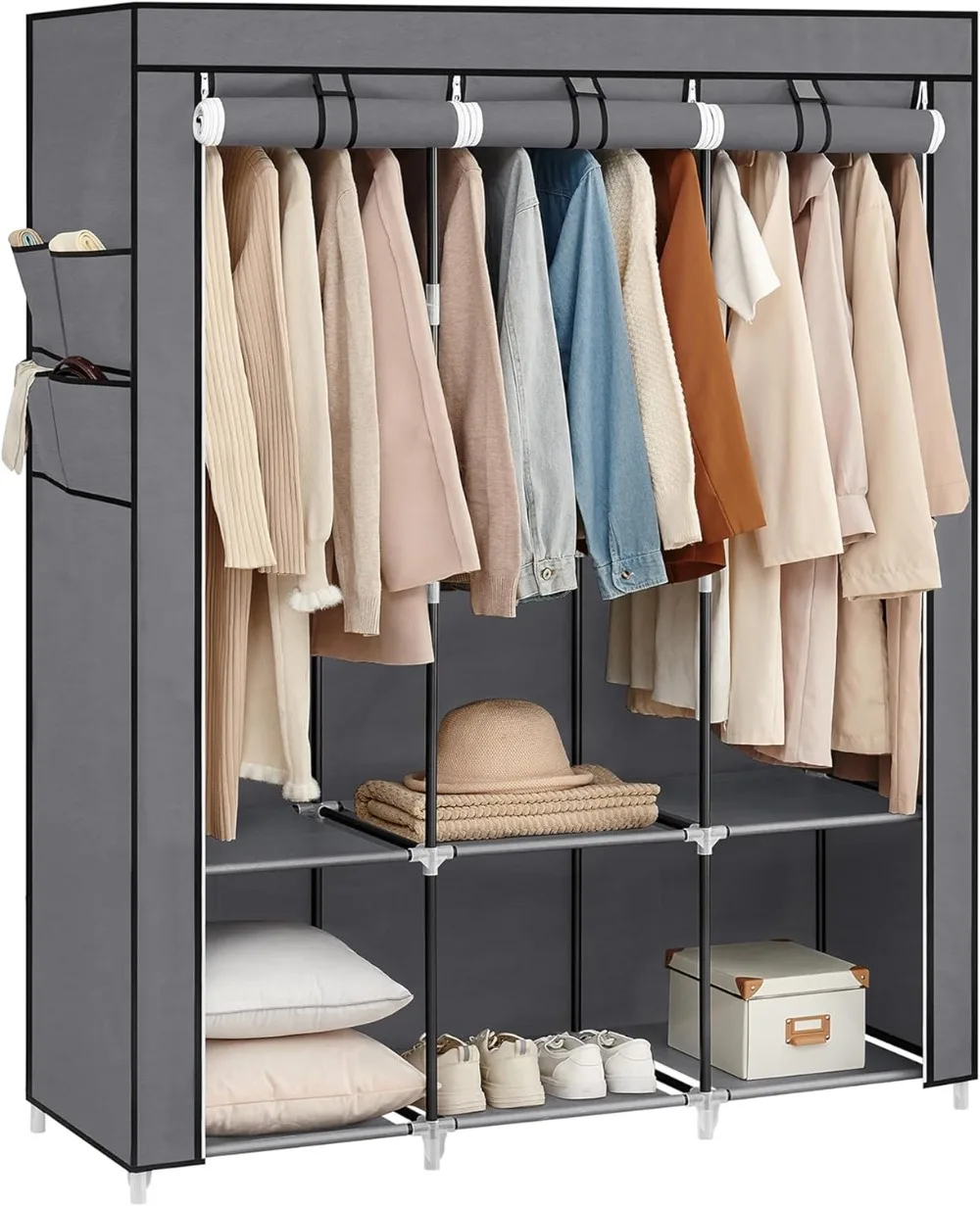 

SONGMICS Portable Closet, Wardrobe Closet Organizer with Cover, 3 Hanging Rods and Shelves,51.2 x 17.7 x 65.7 4 Side Pockets