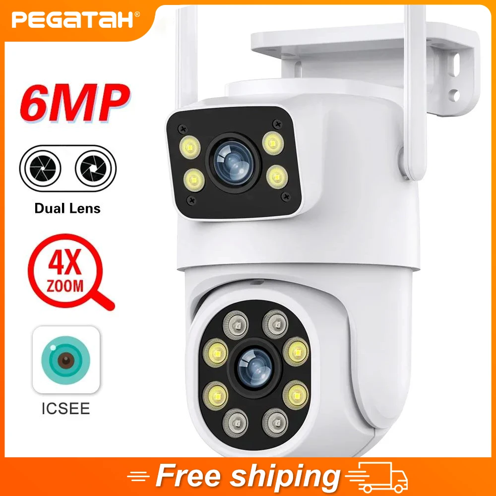 

8MP 4K Wifi Camera Dual Lens with Dual Screen Ai Human Detect Auto Tracking Wireless IP66 Outdoor Surveillance Camera iCSee App