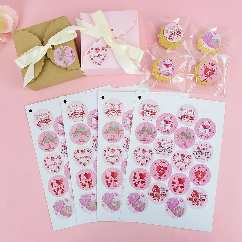 

4Sheets Pink Heart Shape Valentine's Day Gift Decoration Stickers Wedding Party Envelope Invitation Seal Label Stickers