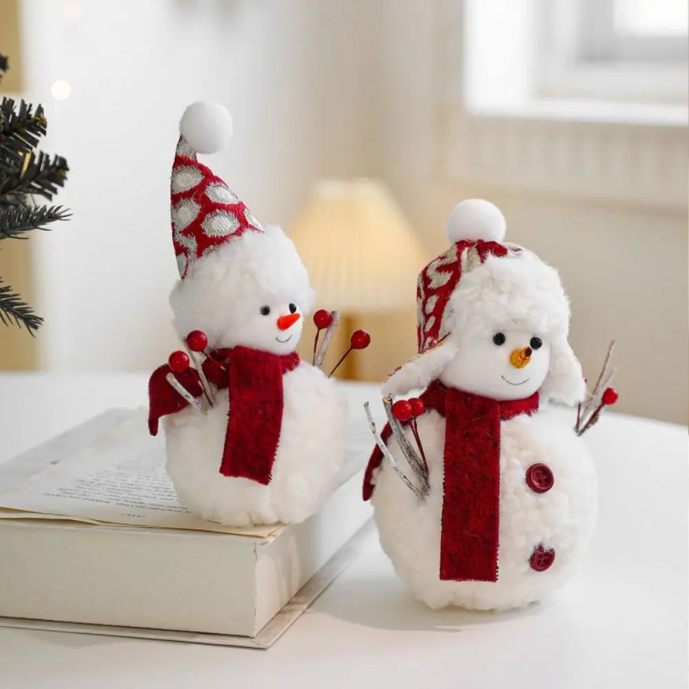 Desktop Decoration Cartoon Christmas Snowman Ornaments Knitted Soft Snowman Simulation White Xmas Decoration Festival