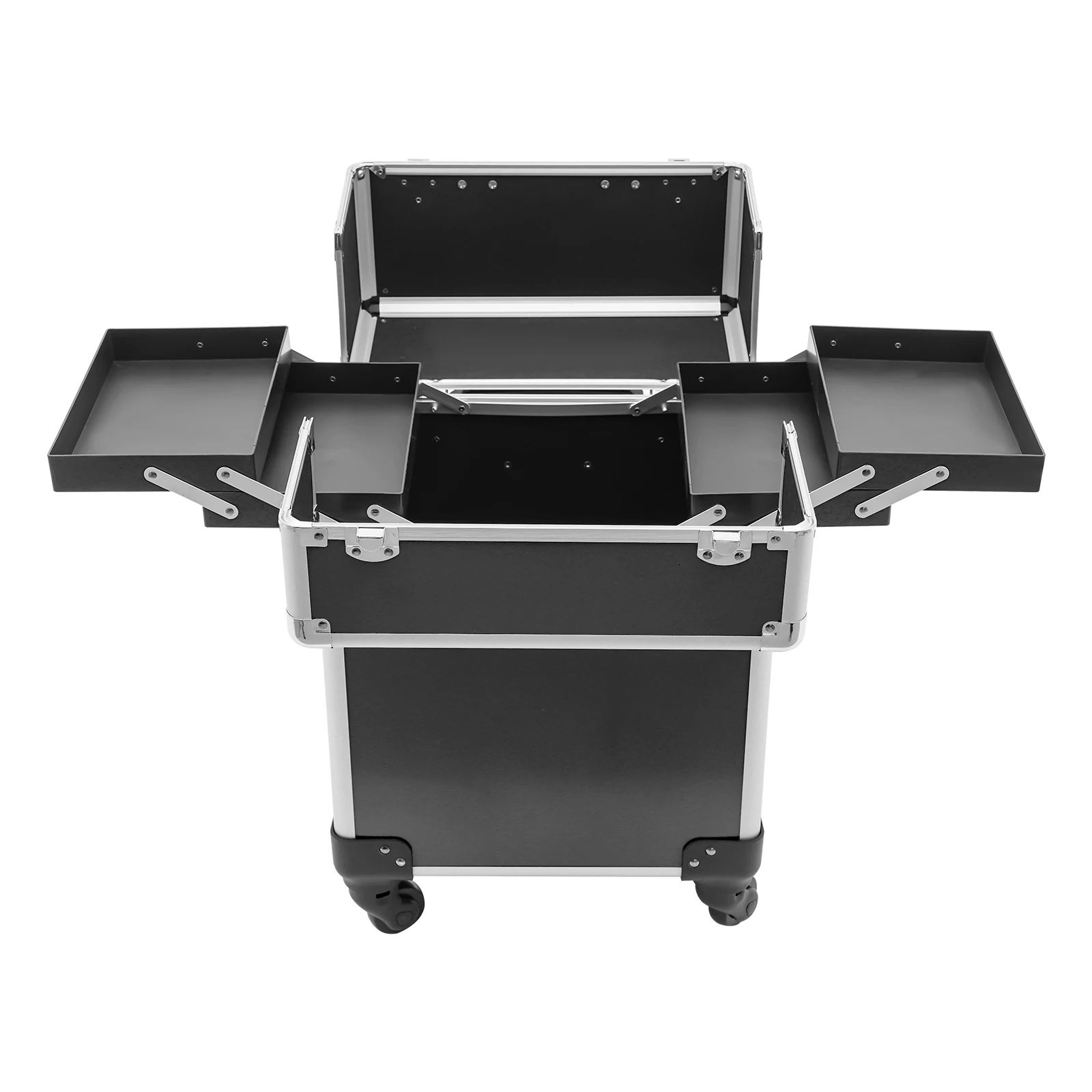 Professional Makeup Case,Aluminum Cosmetic Case Rolling Makeup Trolley Case for Travel Makeup Nail Art Hair Styling 5