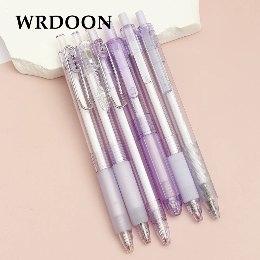 6pcs Roller Pen Purple Color Pens Black Ink Straight Liquid Gel Pen Ballpoint Pen for School Office Stationery Kawaii