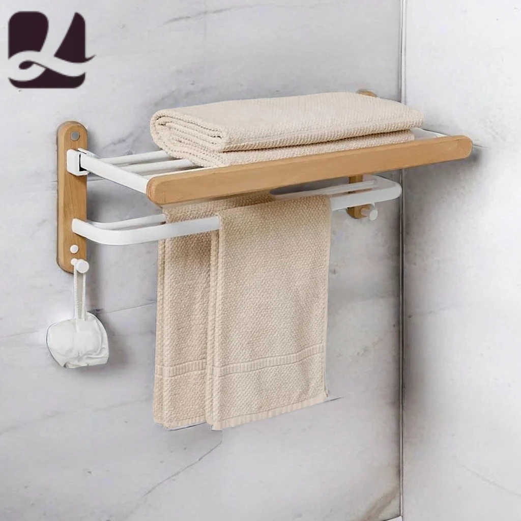 Walnut Towel Rack Bathroom Shelf Toilet Bathroom Wall Mounted Washroom Storage Bath Towel Holder