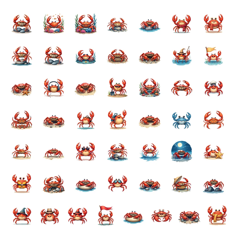 Stickers Cartoon Crab 50pcs Waterproof Travel For Kids DIY Laptop Phone Notebook Luggage Kawaii Decor Kids Gifts