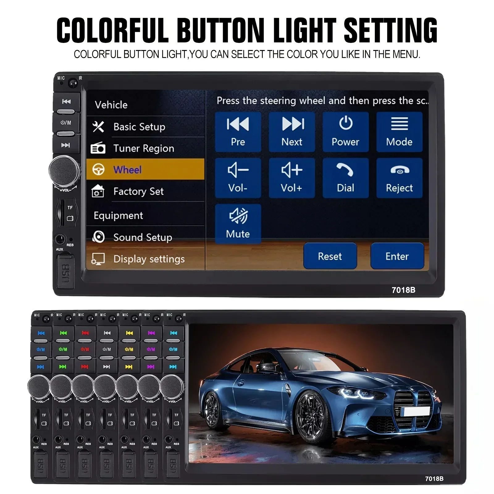 자동차 라디오 스테레오 MP5 미디어 플레이어 터치 스크린, USB/TF/AUX 입력 2 Din 오토라디오 미러 링크-후방 카메라