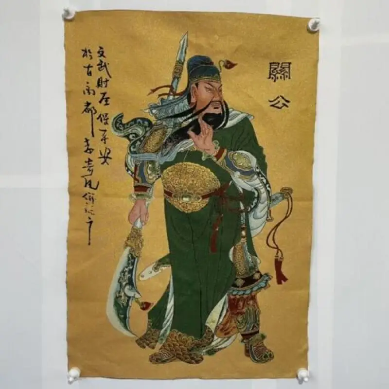 

Старая китайская шелковая вышивка фэн-шуй, картина Тан ка, роспись «guan Yu»