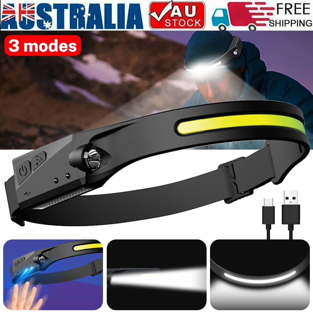 1-2pcs Waterproof COB Headlamp Night Buddy LED Motion Sensor Head Torch Headlights