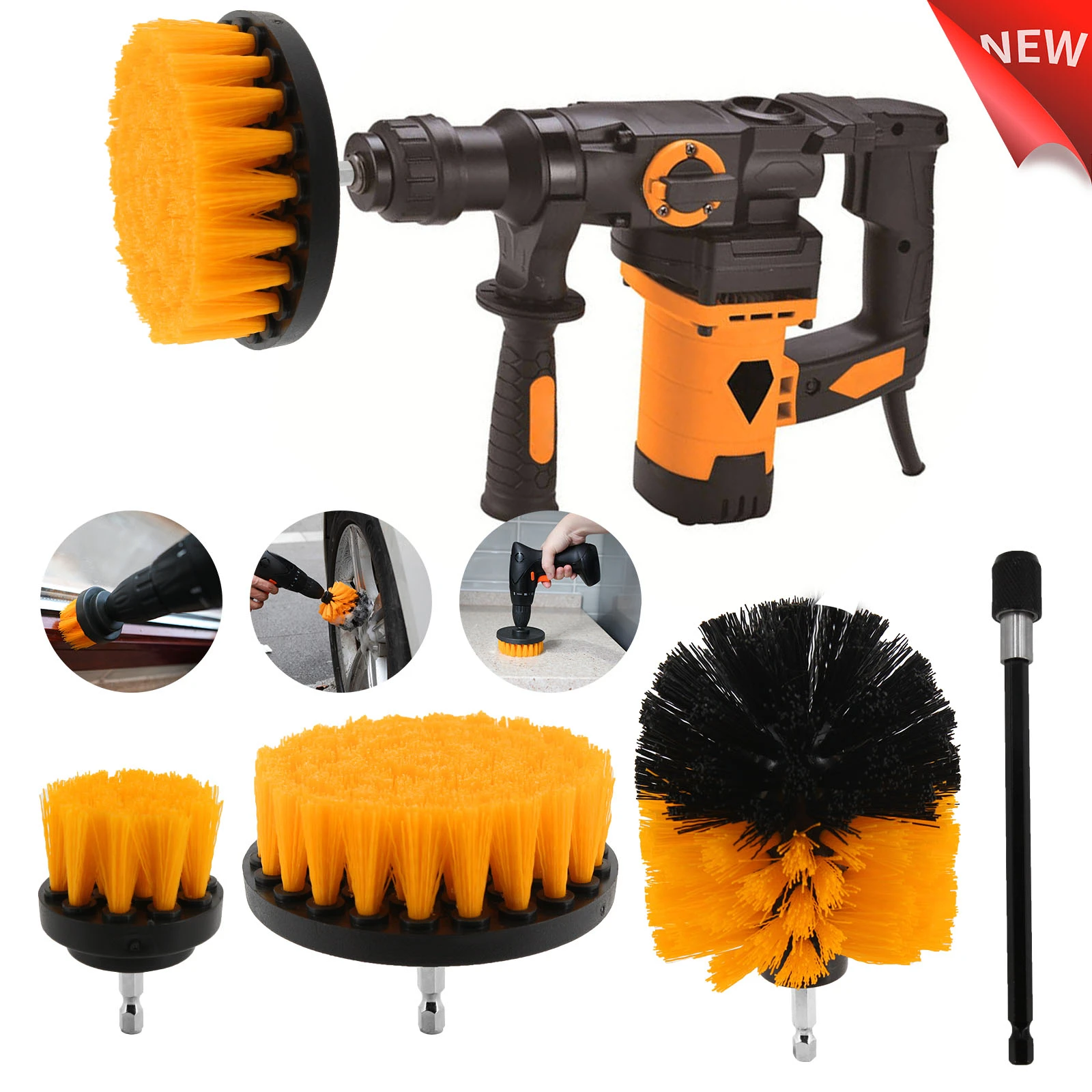 Auto Electric Scrubber Brush Kit Plastic Round Cleaning Brush For