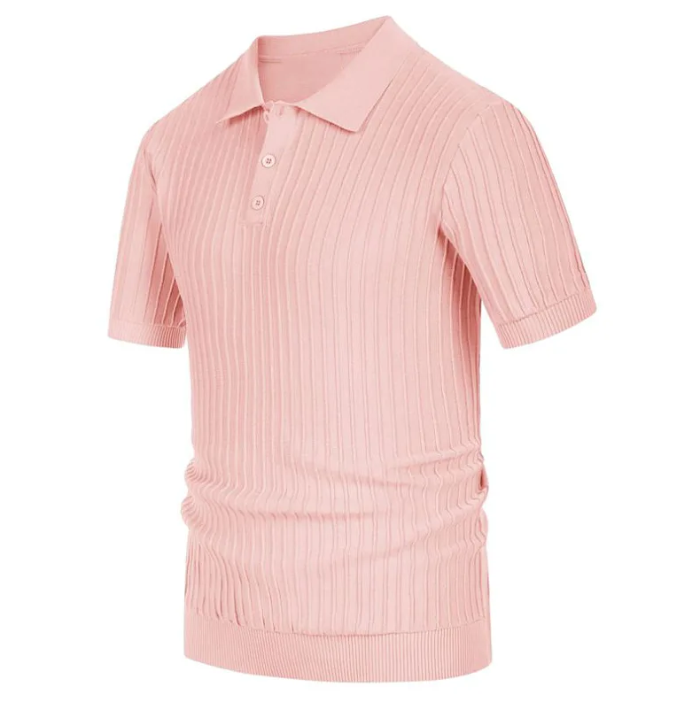 Description Picture 6 of itemSummer Clothing Men's Luxury Knitted Short Sleeve Button-down Polo Shirt Solid Color Vintage Fashion Business Leisure Knitwear