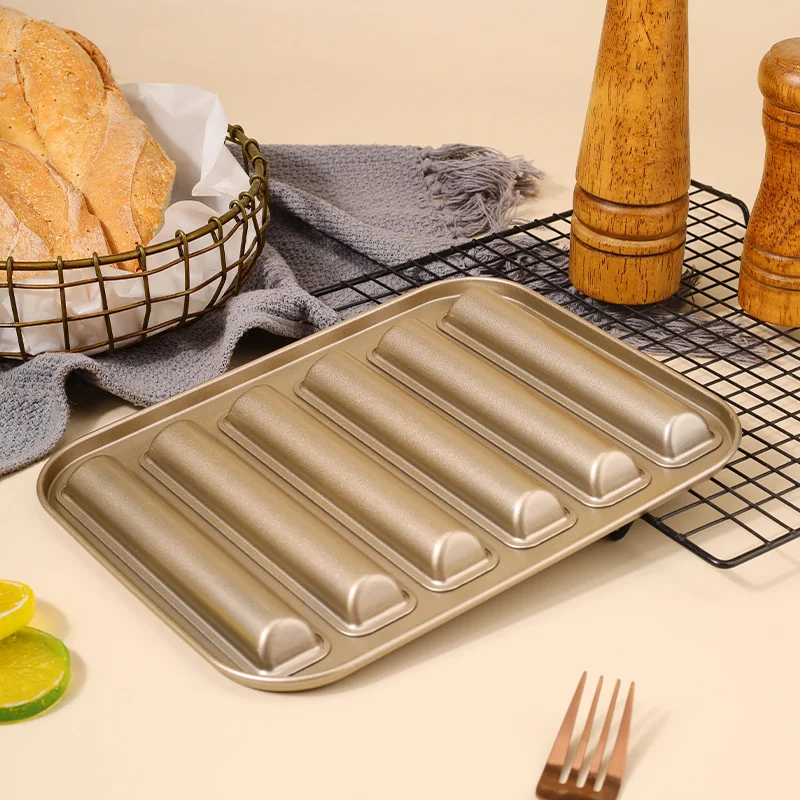 6-Cavities Biscuit Stick Mold Non-Stick Carbon Steel 3D Cylinder Muffin Long Strip Cake Mold Kitchen Baking Tools