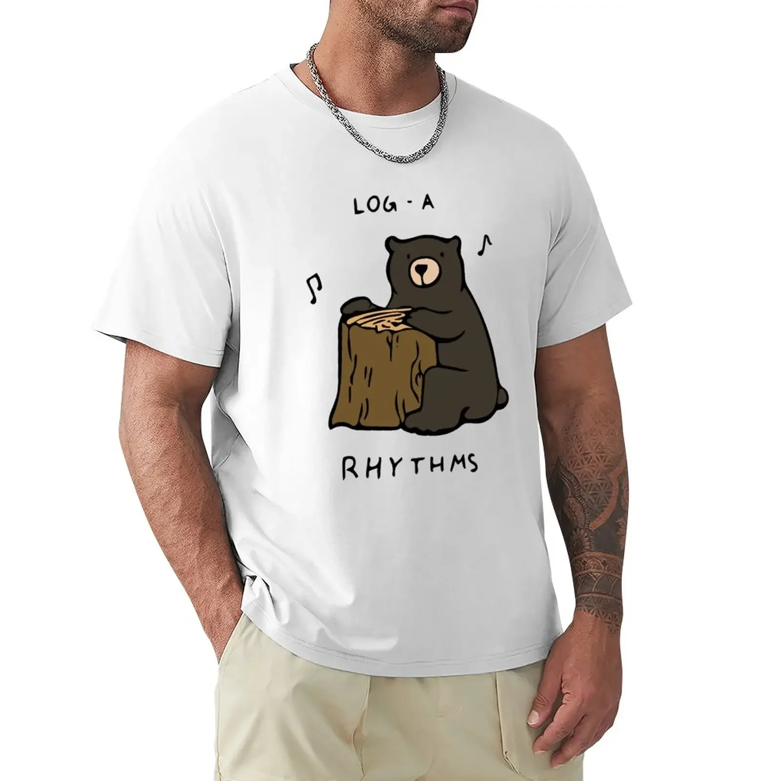 

Футболка мужская с круглым вырезом, забавная рубашка с рисунком бревен и котов, хлопковая уличная одежда оверсайз в стиле Харадзюку