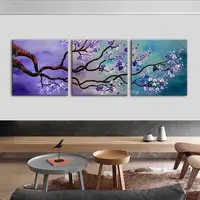 Mintur 3Pcs 100% Handpainted Modern Abstract Wall Art,Picture Tree Flower Oil Painting On Canvas,For Living Room,Home Decoration 2