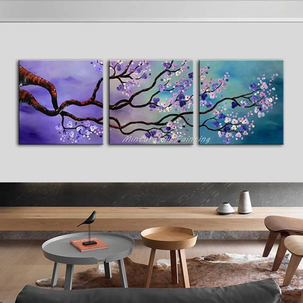 Mintura,3Pcs,Handpainted Tree Flower Oil Painting On Canvas, Modern Abstract Poster, Wall Art Picture For Living Room Home Decor 1