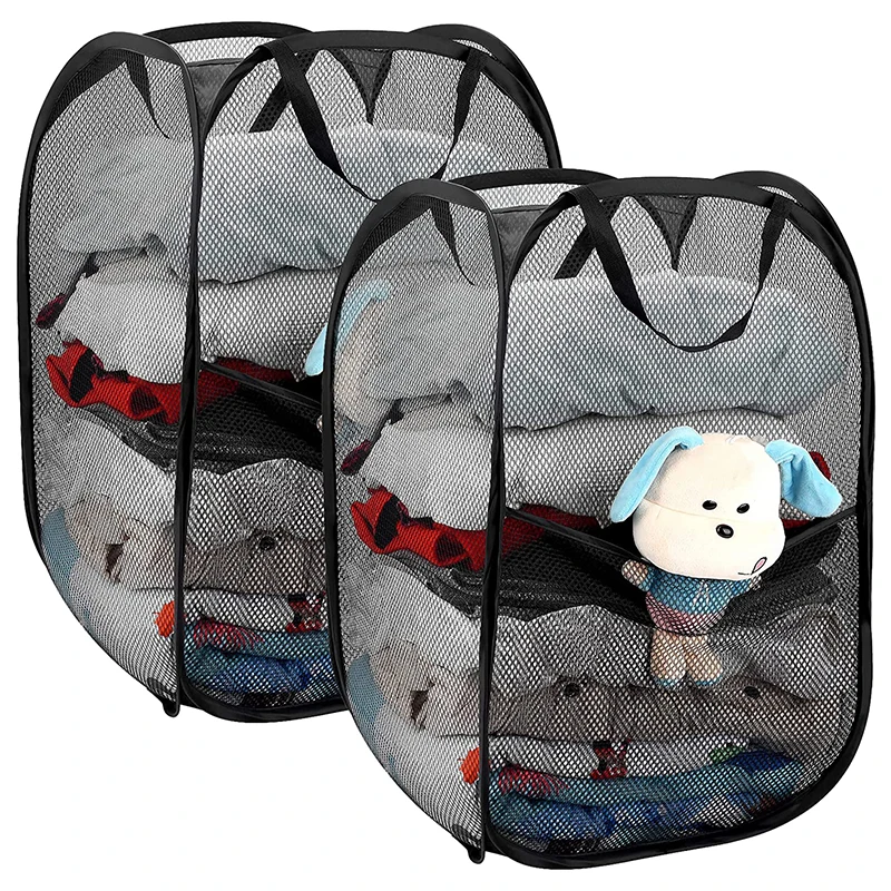Mesh Pop Up Dirty Laundry Basket Hamper with Durable Handles Collapsible Laundry Basket Large Capacity Clothes Storage Baskets