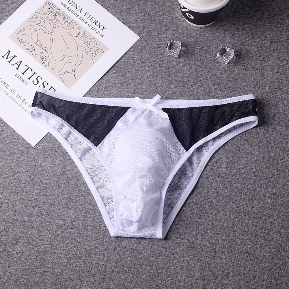 Men Sexy Briefs Underwear Low Rise U Convex Pouch Panties Breathable Underpants Bow Erotic Hombre Male Lingerie Tanga