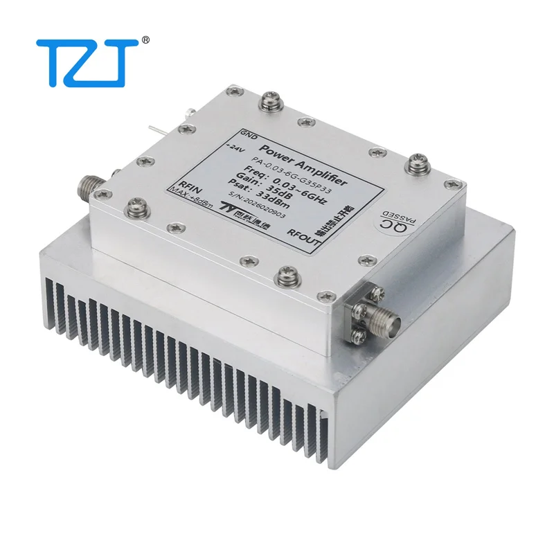 TZT 0.03-6GHz RF 전력 증폭기 35dB 고이득 2W 출력 RF 마이크로파 PA(SMA 암 커넥터 포함)