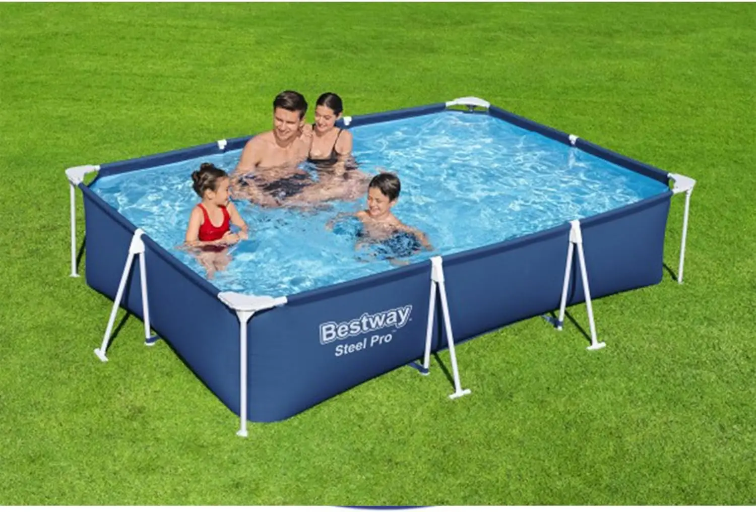Steel Pro 9.8' x 6.6' x 26" Rectangular Steel Frame Above Ground Outdoor Backyard Swimming Pool Set with 330 GPH Filter Pump
