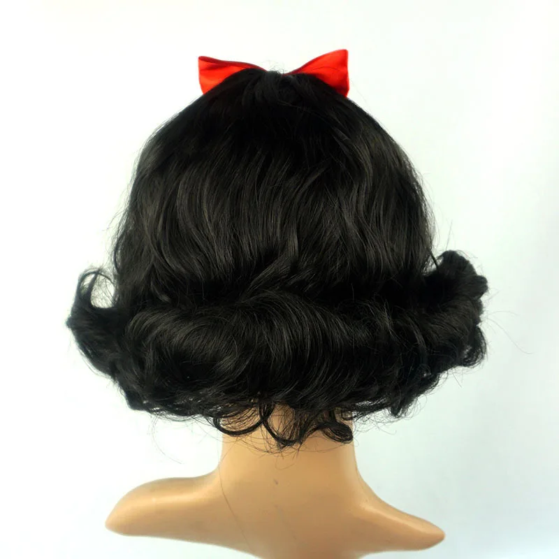 Cosplay Accessories Hair Accessories Cute Girls Snow White Dress Up Wig Girls Princess Cosplay Short Hair Black Curly Hair Wig with Red Bow Kids Role Play Props