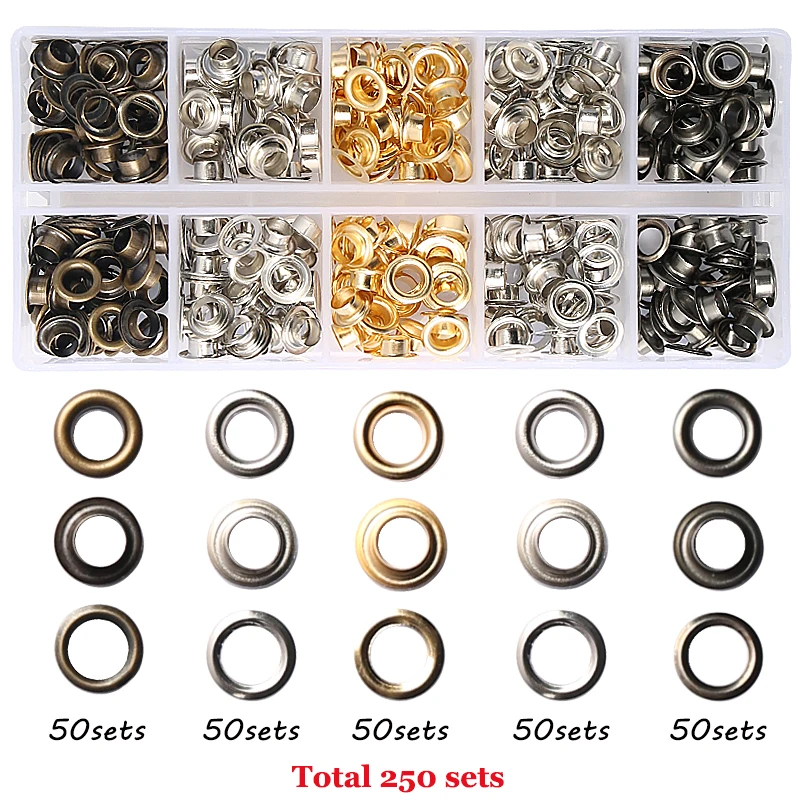 Eyelet Grommet Ring Kit Eyelet Grommet Ring Grommet Eyelet Kit Brass Eyelets with Multifunctional Pliers Kit 5mm/10mm Leather Grommet Round Eye Rings for Shoes Bag Belt Scrapbooking