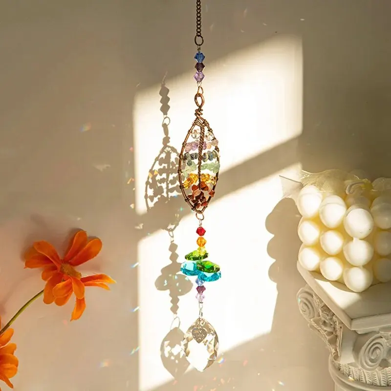 Colorful Original Stone Tree Of Life Crystal Glass Pendant 1pc Outdoor Garden Light And Sun Catcher Decorative Crafts,sun catcher,sun catchers,crystal pendant,solar garden light