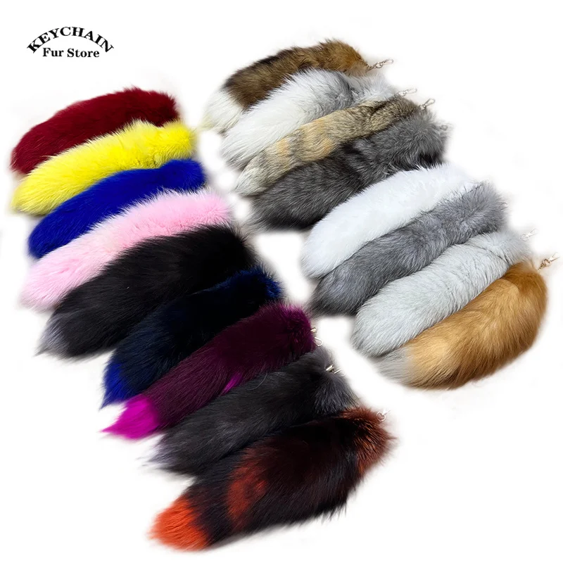2025 Natural Fox Fur Tail Keychain Furry Tail Keychain 40CM Length